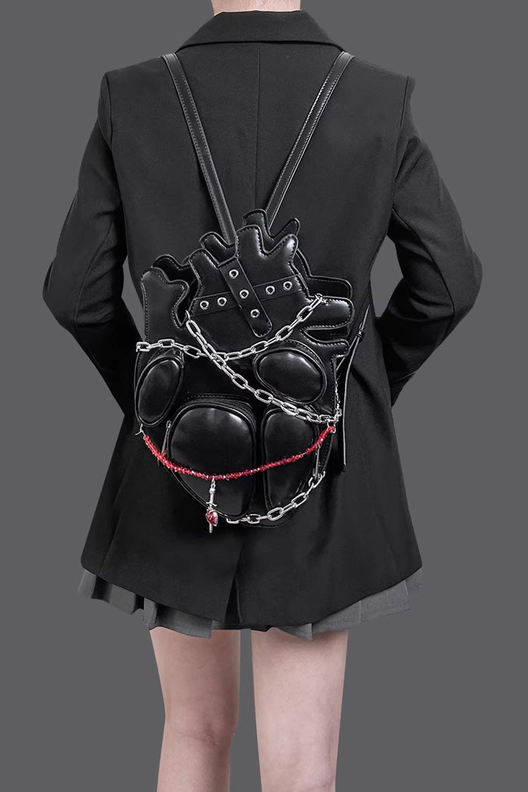 Black Creative Heart Chain-Decorated Gothic Lolita Backpack with Binding Straps and Chain