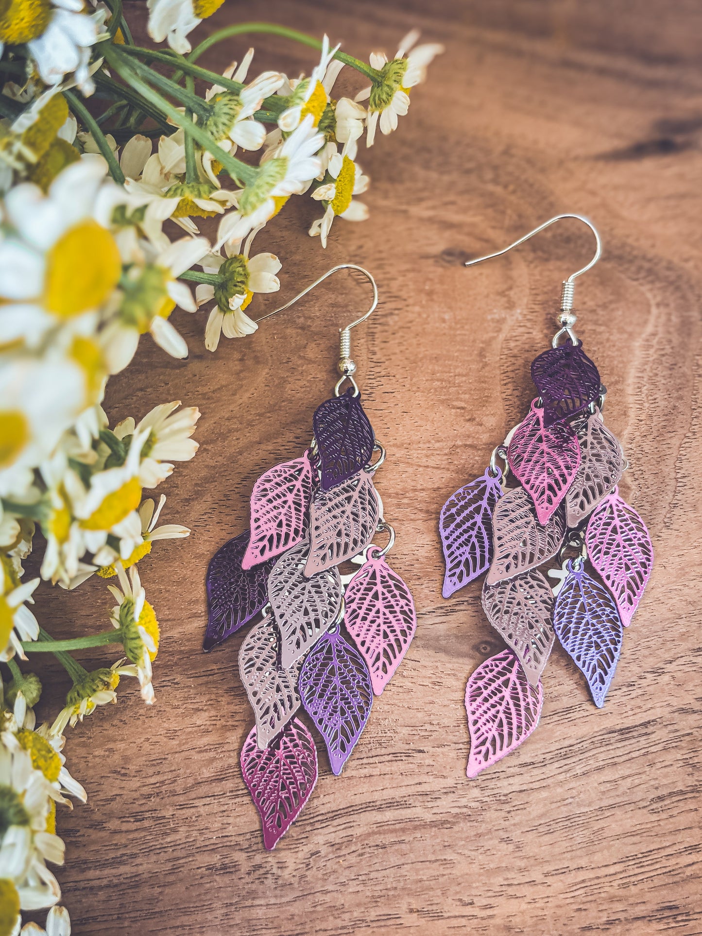 Beautiful Purple Leaf Chandelier Earrings