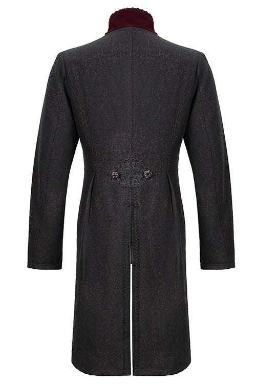 Black And Red Retro Embroidered Mens Gothic Coat