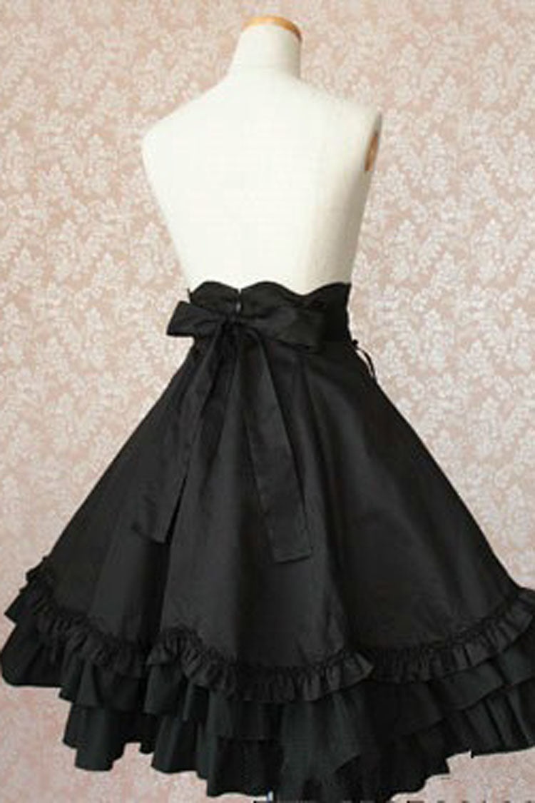 Black High Waisted Double Breasted Button Bowknot Ruffled Multi-Layer Gothic Lolita Skirt