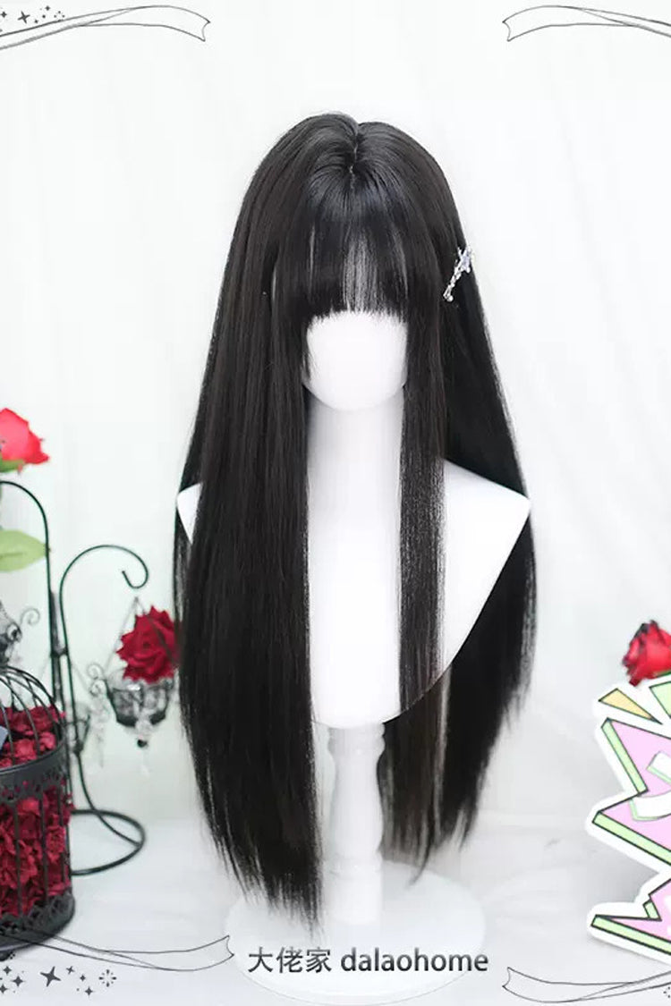 Black Natural Sweet Lolita Long Straight Wigs