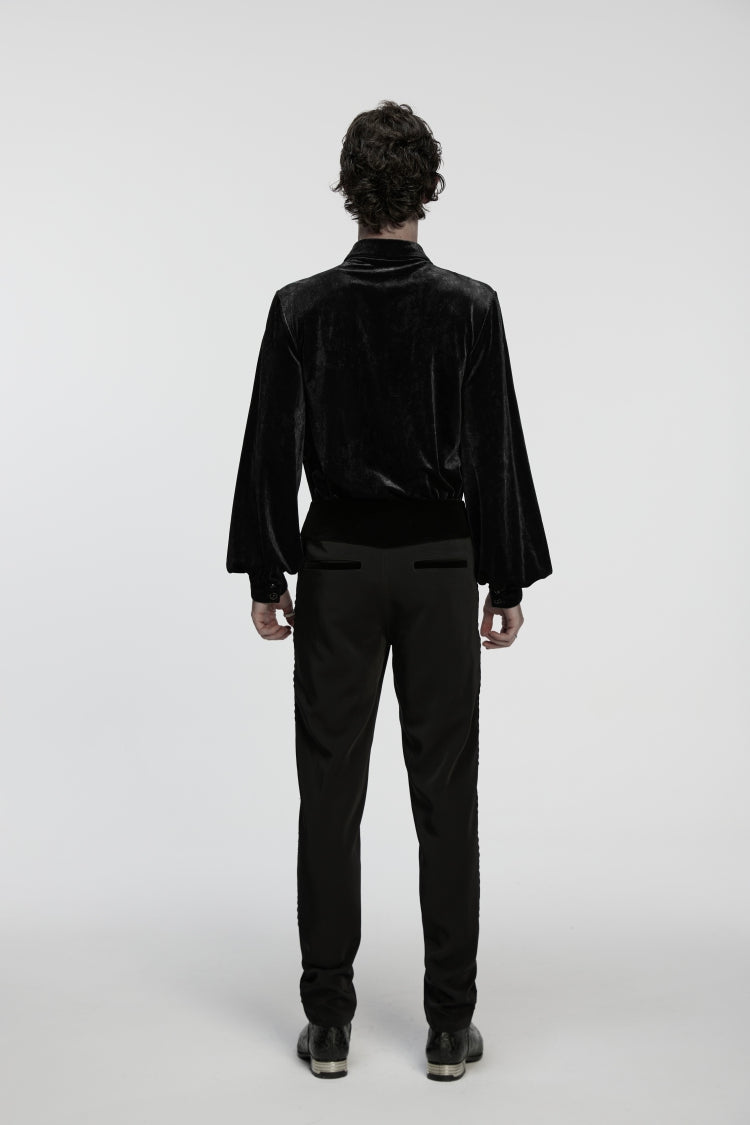 Black Embroidered Lace Buckled Men's Gothic Pants