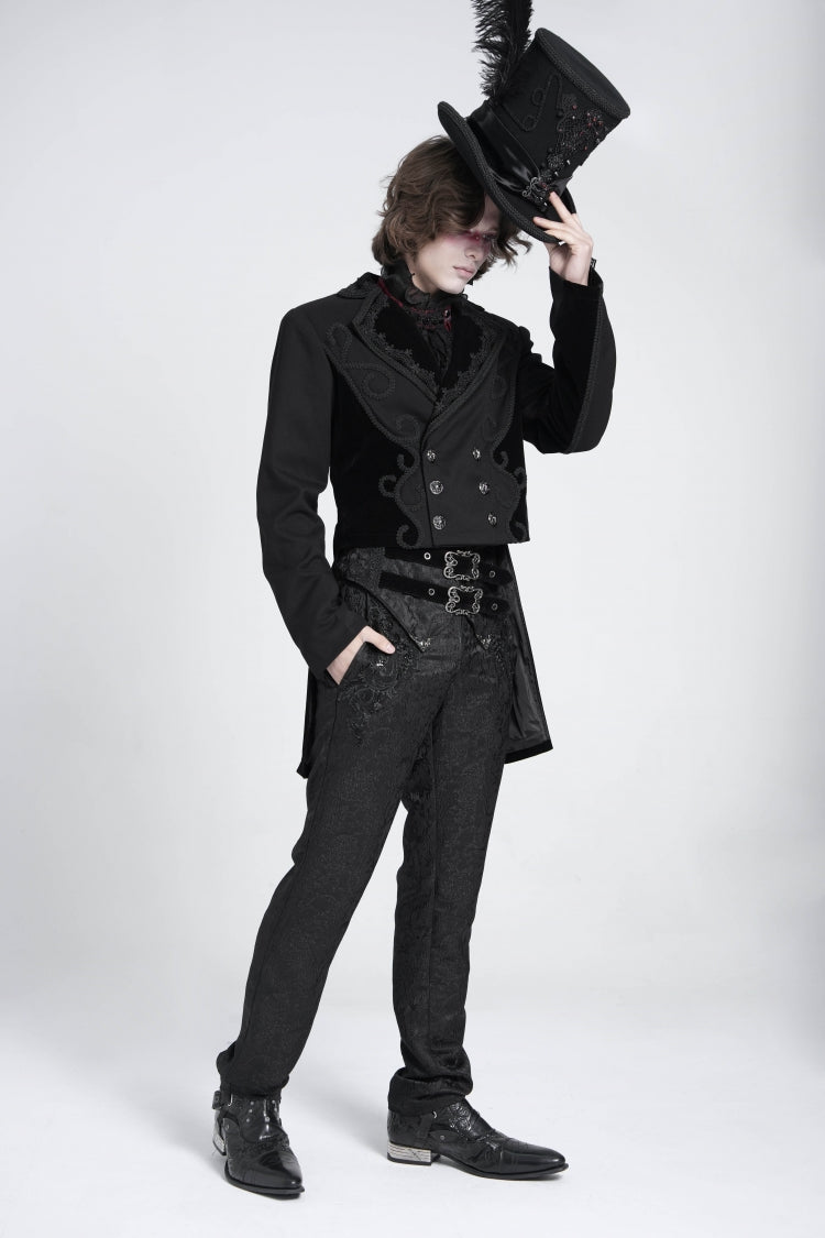 Black Double Buckles High Waisted Embroidery Men's Gothic Suit Pants