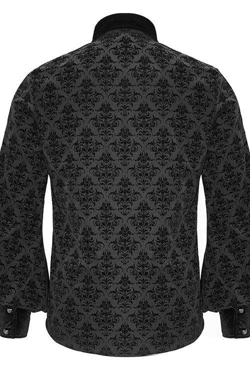 Black Court Pattern Flocking Lantern Sleeves Mens Gothic Blouse