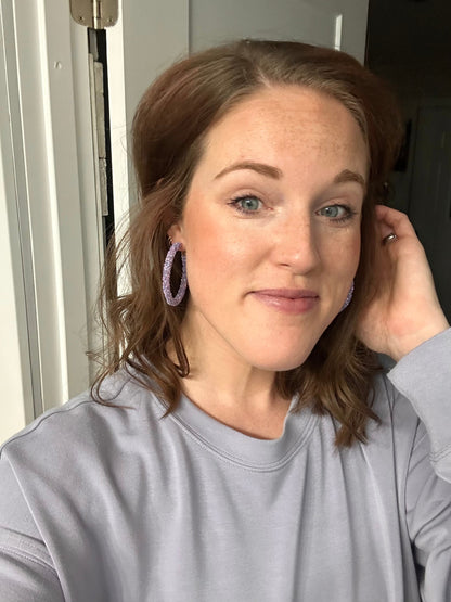 Beautiful Purple Glitter Hoop Earrings