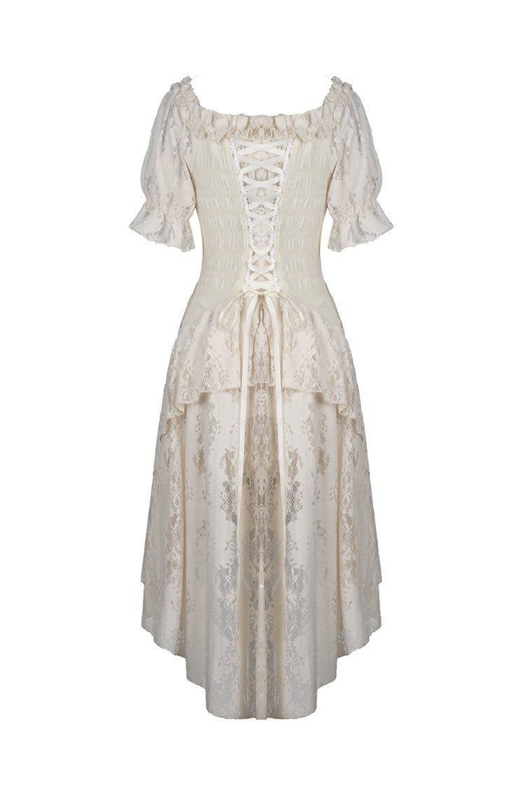 Beige Ruffled Off Shoulder Short Sleeves Ruched Women's Steampunk Vintage Gorgeous Graduation Dress