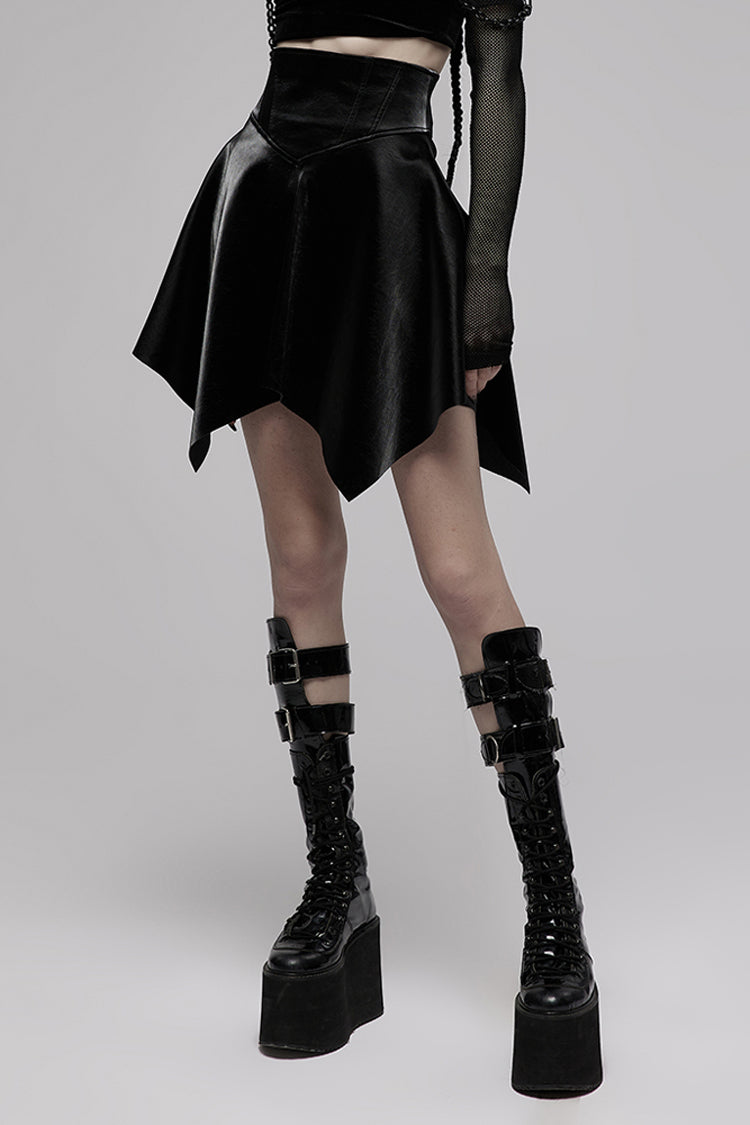 Black Glossy Cortex Waist Seal Square Hem High Waist Women's Gothic Skirt
