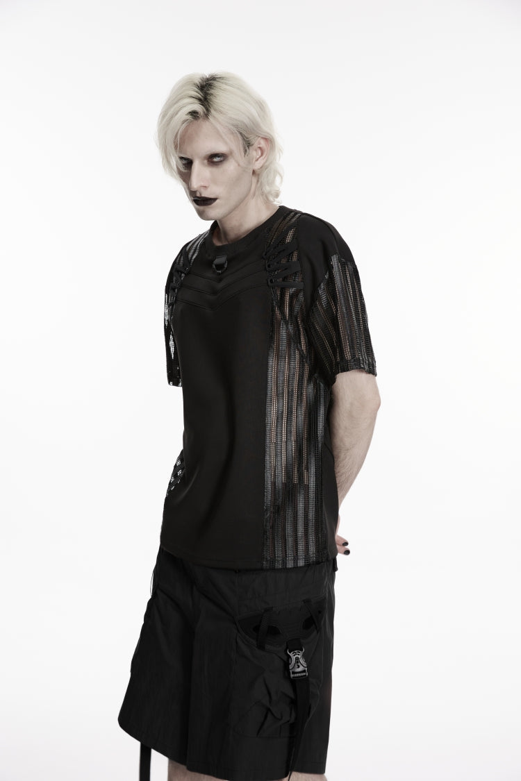 Black Buckled Men's Punk Shorts WIth Big Pocket