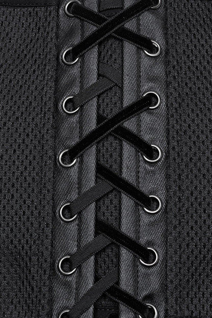 Black Faux Leather Lace-Up Mesh Women's Punk Underbust Corset