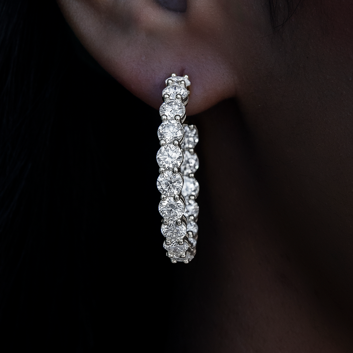 4MM Moissanite Eternity Hoop Earrings in Sterling Silver