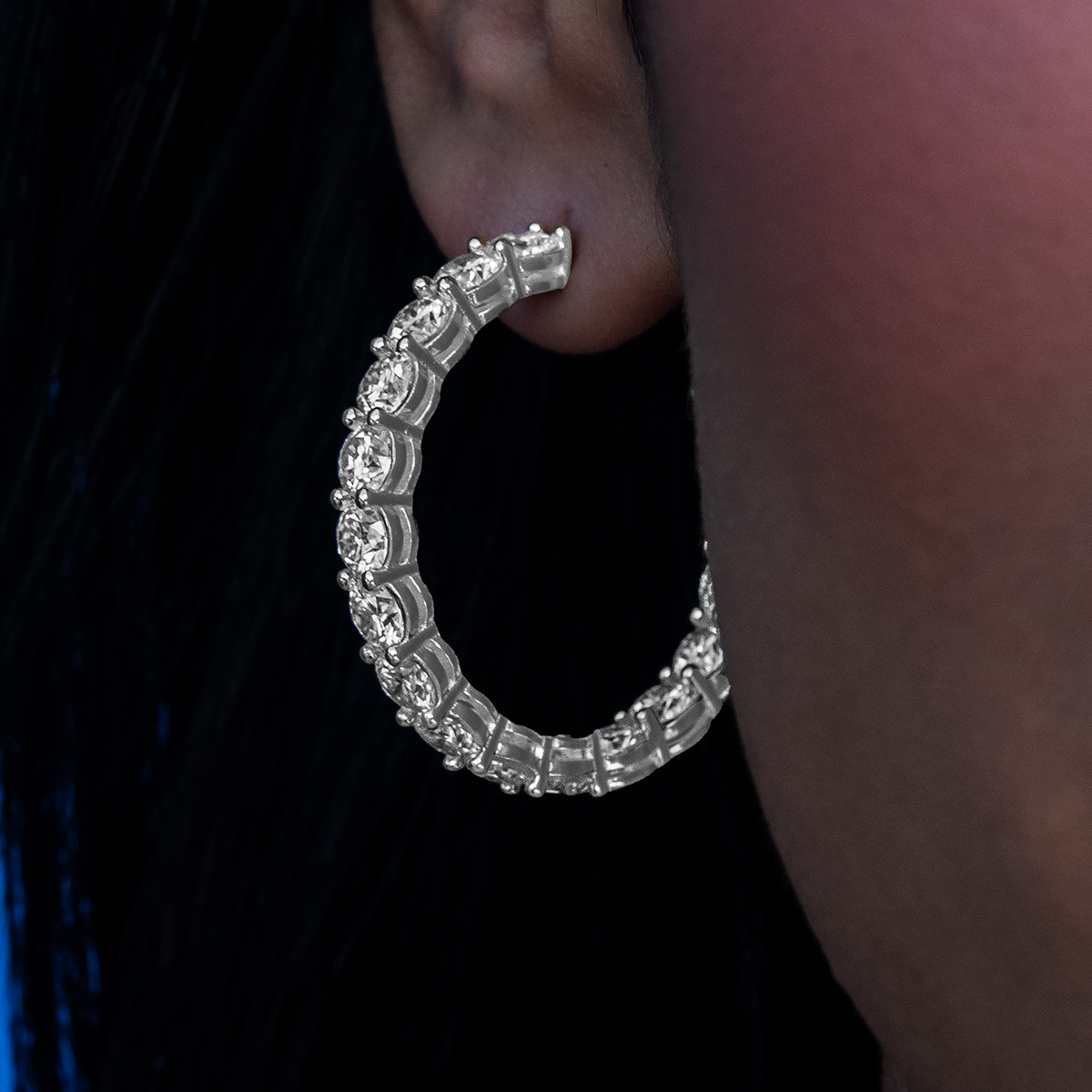 4MM Moissanite Eternity Hoop Earrings in Sterling Silver