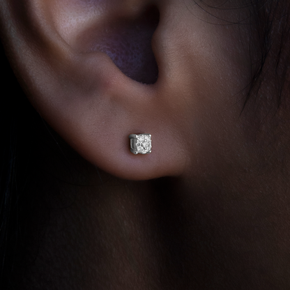 3MM Pave Round Moissanite Stud Earrings in White Gold Vermeil