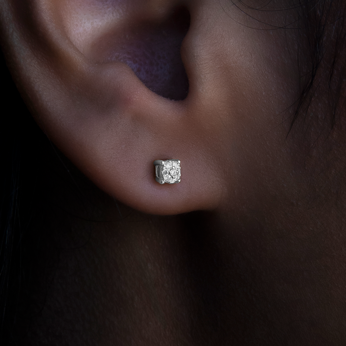 3MM Pave Round Moissanite Stud Earrings in Sterling Silver
