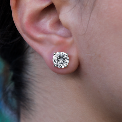 10mm Round Cut Diamond Stud Earrings in White Gold