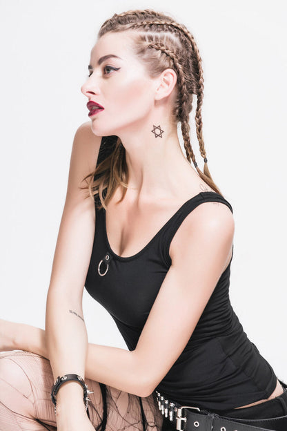 Black Lace Up Back Heart Shaped Hollow Knitting Chain Women's Punk Vest
