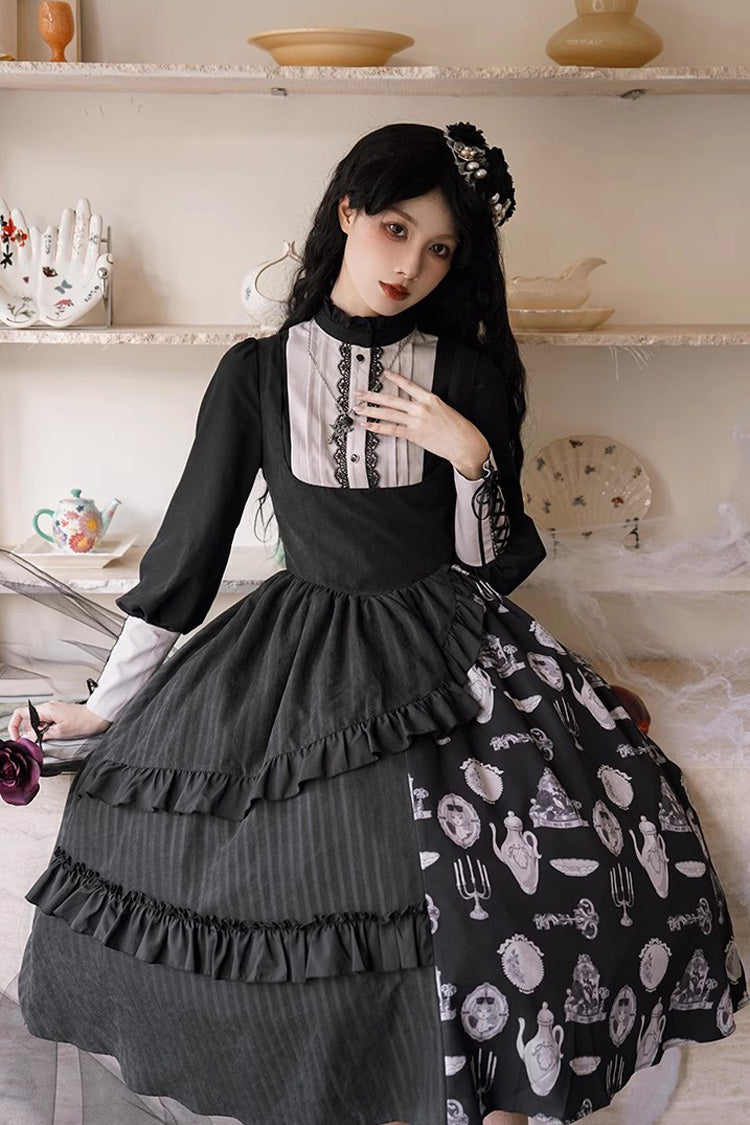 Black Lunar Eclipse Dinner Cups Print Autumn Winter Gothic Lolita Jsk Dress
