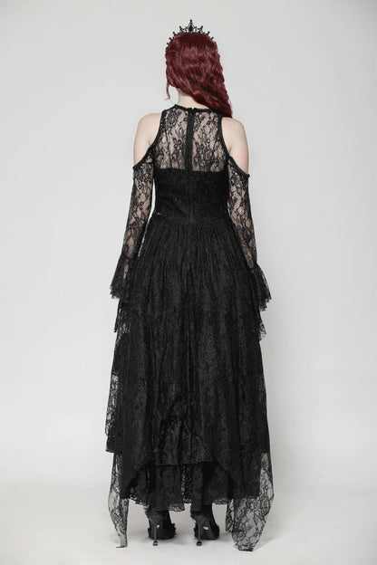 Black Off Shoulder Long Sleeves Women's Gothic Irregular Lace Dress Wedding Dress