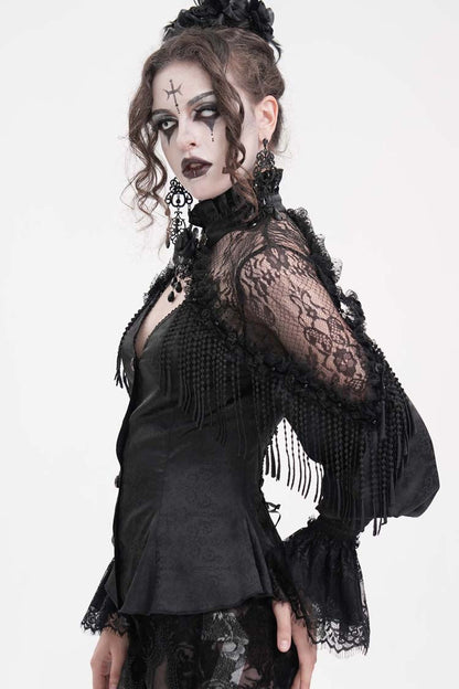 Black Long Sleeves Hollow Ripped Women's Gothic Blouse