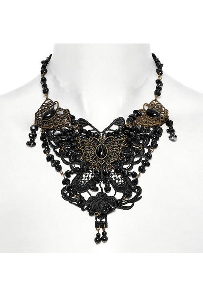 Black Irregular Beaded Butterfly Women's Punk Necklace