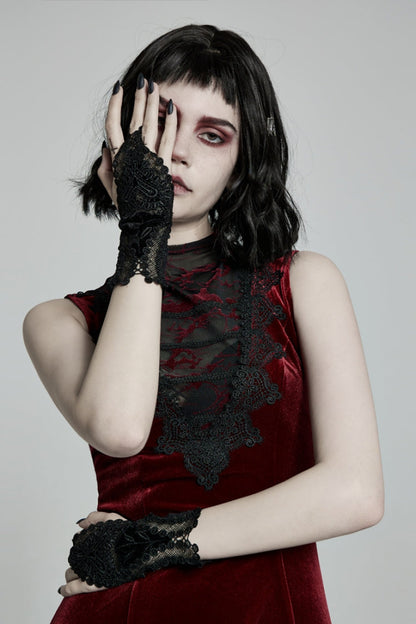 Black Jacquard Lace Women's Gothic Gloves