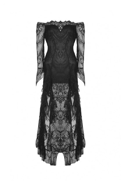 Black Off Shoulder Long Sleeves Lace Lace-Up Women's Gothic Mermaid Wedding Dress