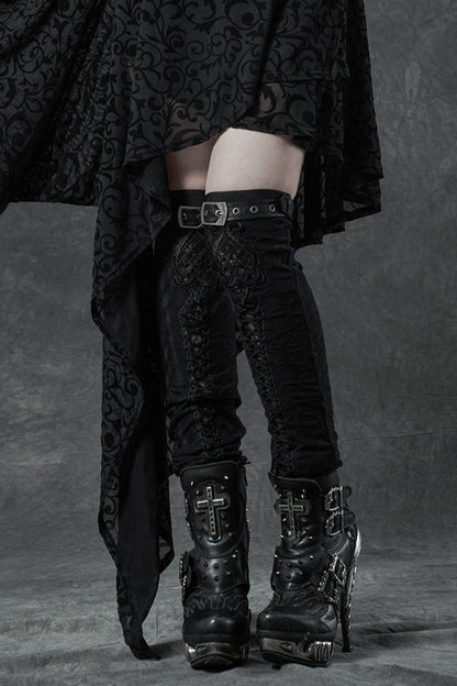 Black Embroidery Ripped Women's Gothic Leg Warmers