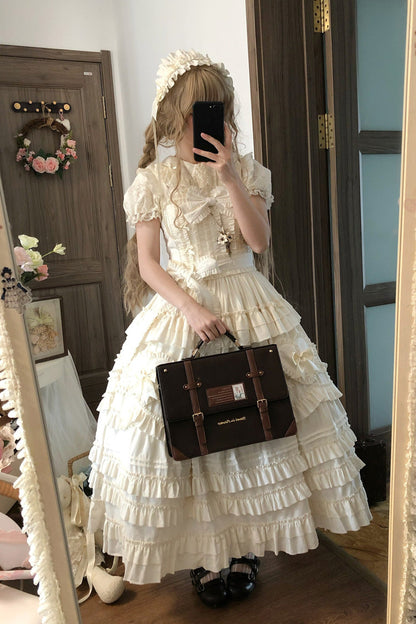 Apricot [Heart In Love] Multi-Layered Ruffled Bow Sweet Lolita Jsk Dress