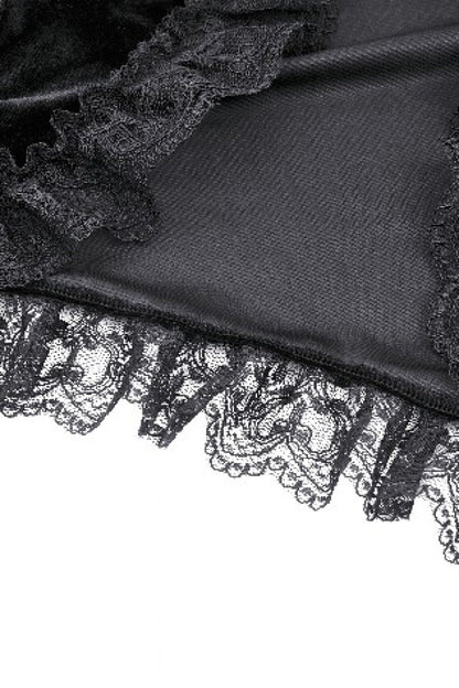Black Long Puff Flared Sleeves Ruffled Lace Spliced Velvet Women's Gothic Cape