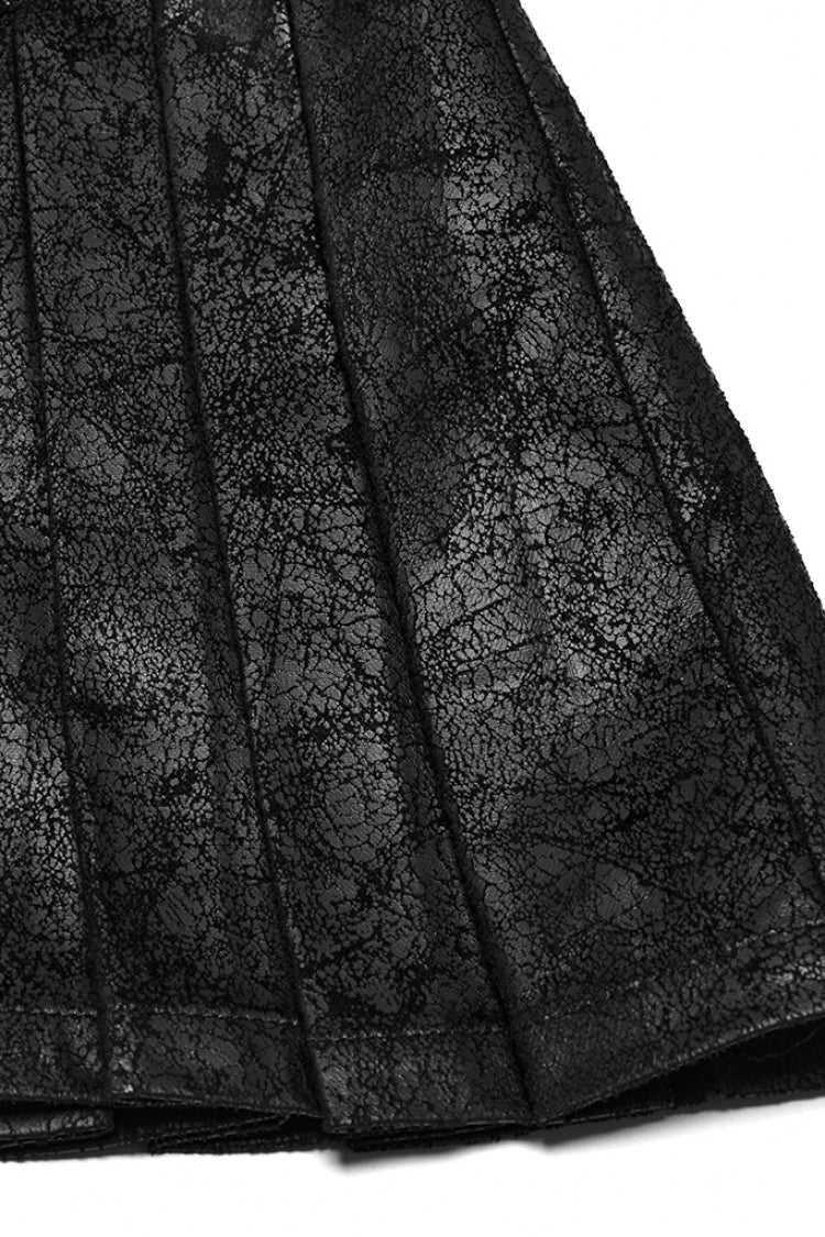 Black Faux Leather Pleated Stitching Women's Punk Skirt