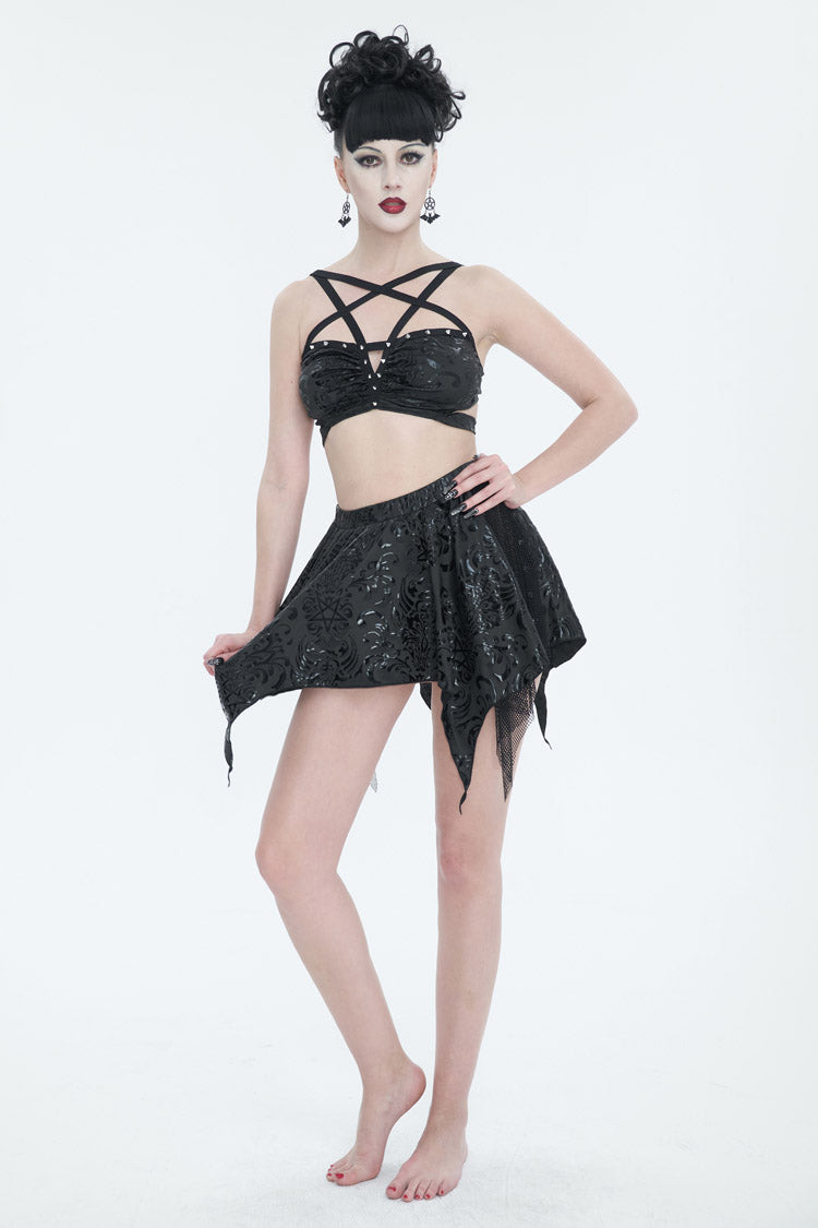 Black Pentagram Print Strap Two Piece Women's Gothic Swimsuit
