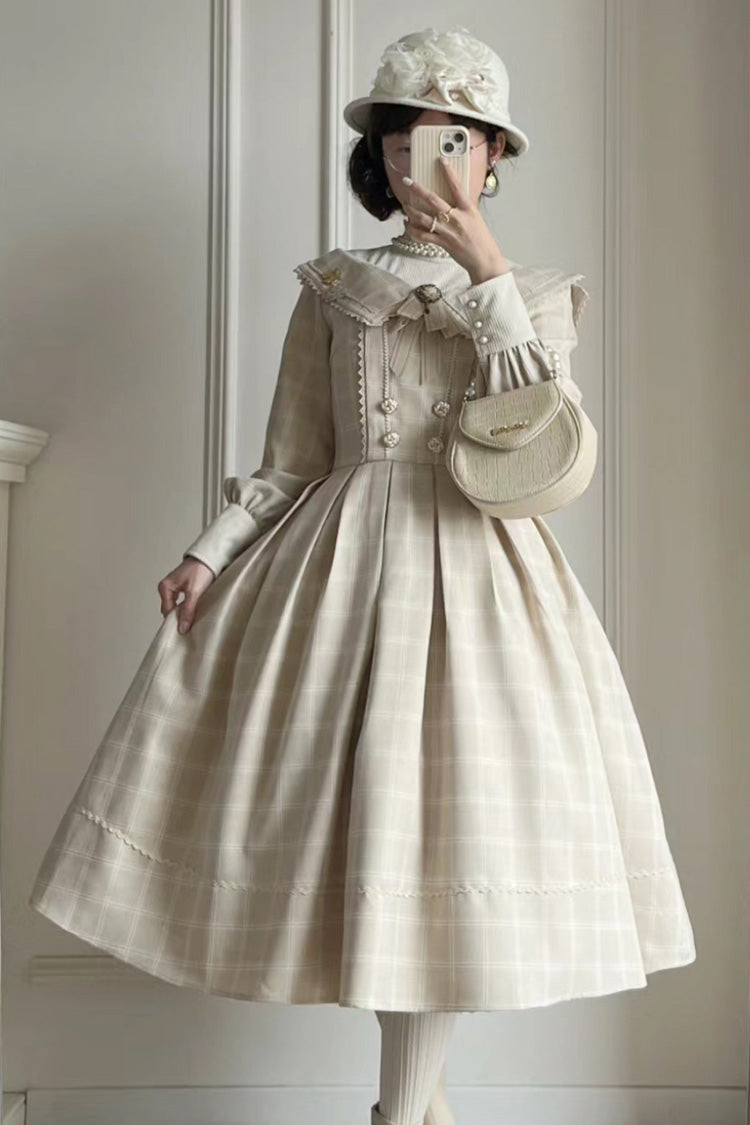 Apricot [Fontainebleau] Long Sleeves Plaid Print Bowknot Elegant Sweet Lolita Dress