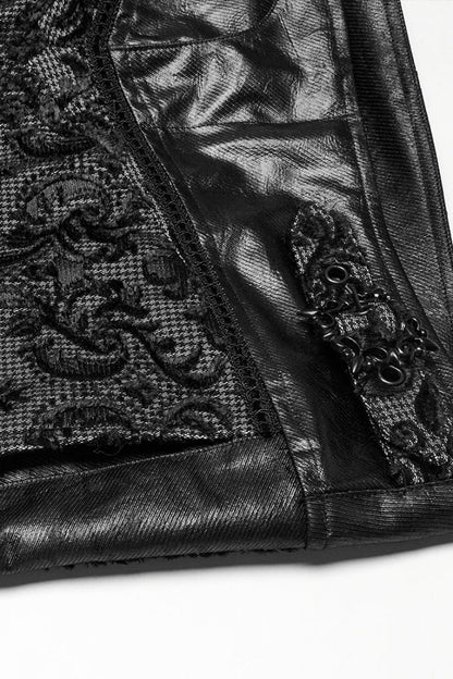 Black Print Floral Embroidery Buckle Men's Gothic Pants