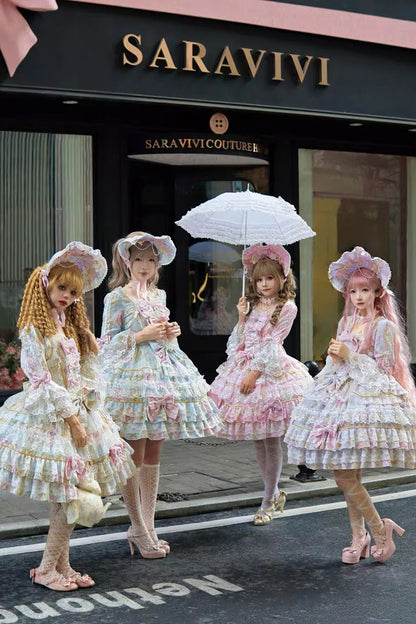 Apricot [Candlelight Elegance] Long Trumpet Sleeves Multi-Layered Ruffle Bowknot Lace Sweet Elegant Lolita Dress