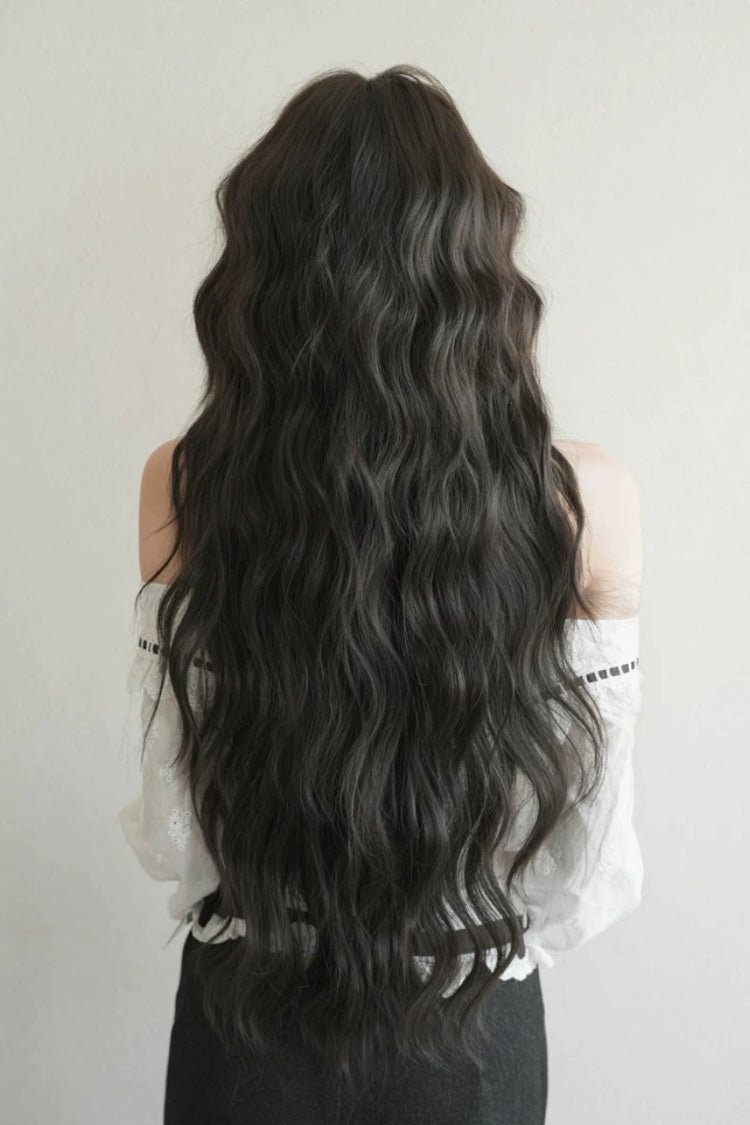 Black Brown Fluffy Natural Water Wave Curly Sweet Daily Lolita Long Wig