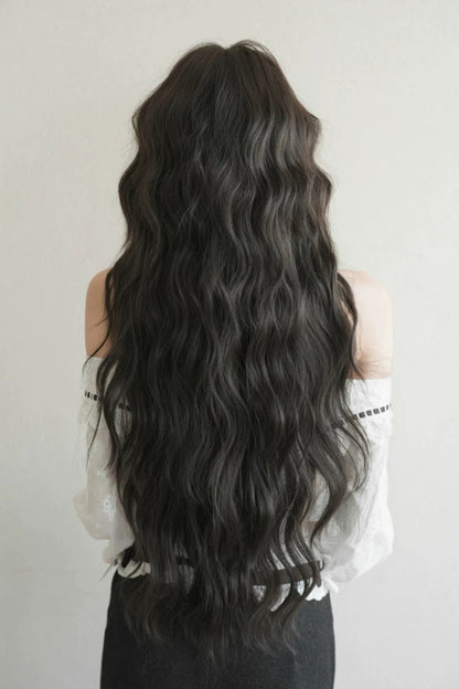 Black Brown Fluffy Natural Water Wave Curly Sweet Daily Lolita Long Wig