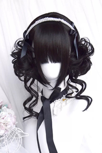 Black Dragon Whisker Bun Chinese Style Fluffy Side Clip Lolita Wig