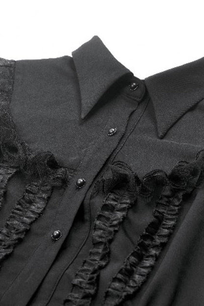 Black Lapel Collar Sleeveless Lace Women's Gothic Button-Front Dress Graduation Dress