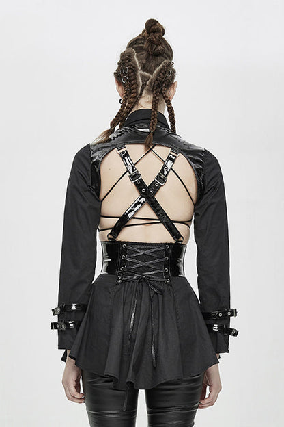 Black Hollow Out Design Leather Sexy Womens Gothic Dress