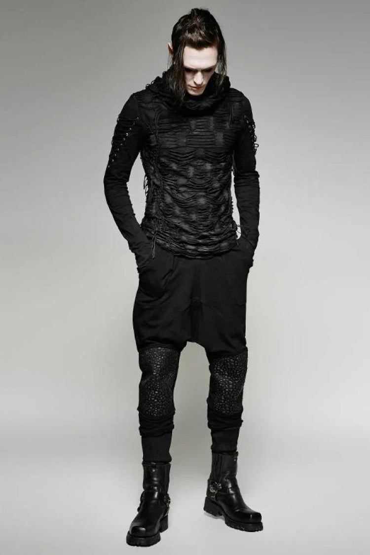 Black Hooded Ripped Men's Gothic Sweater