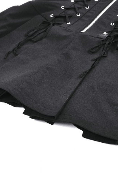 Black Point Collar Sleeveless Skull Zip Women's Punk Dress