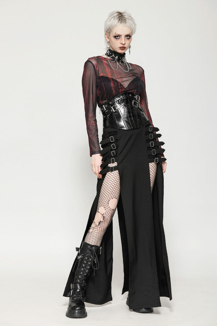 Black Lace-Up Buckled Women's Punk Patent Leather Underbust Corset
