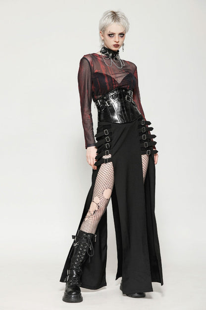 Black Lace-Up Buckled Women's Punk Patent Leather Underbust Corset