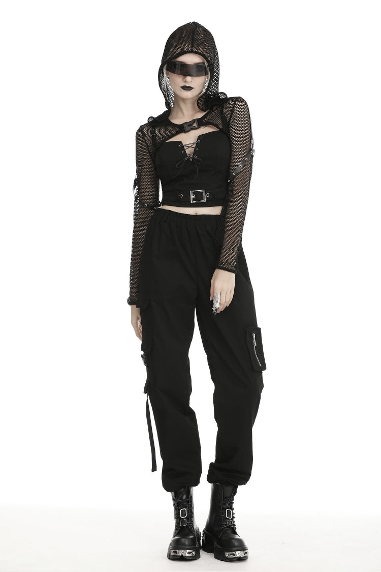Black Long Sleeves Fishnet Mesh Women's Gothic Punk Hooded Cape