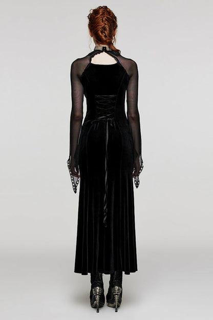 Black Long Sleeves Hollow Stitching Lace Sheer Women's Gothic Gorgeous Dress