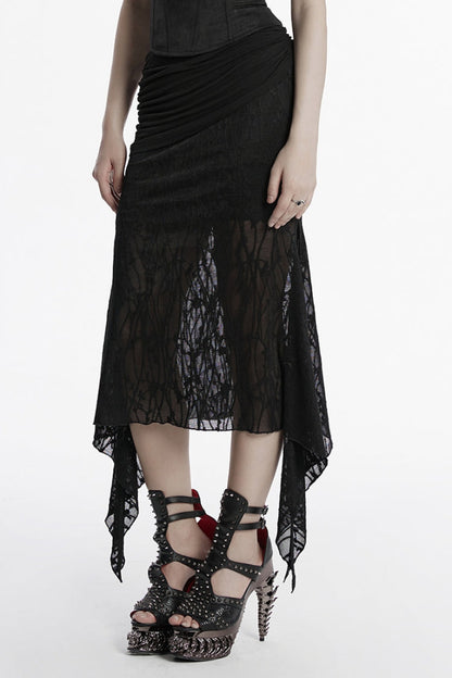 Black Irregular Mesh Ruched Women's Punk Fishtail Skirt
