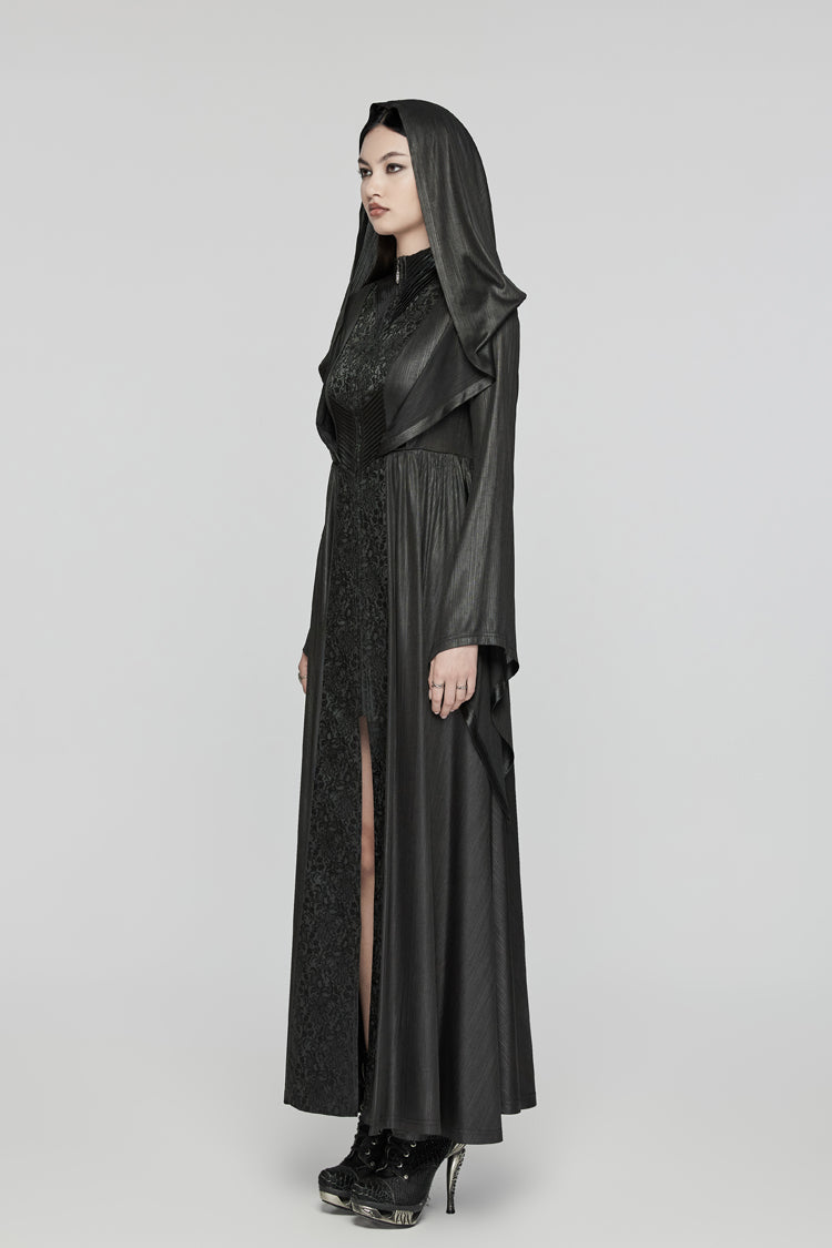 Black Long Trumpet Sleeves Hooded Women's Gothic Dress