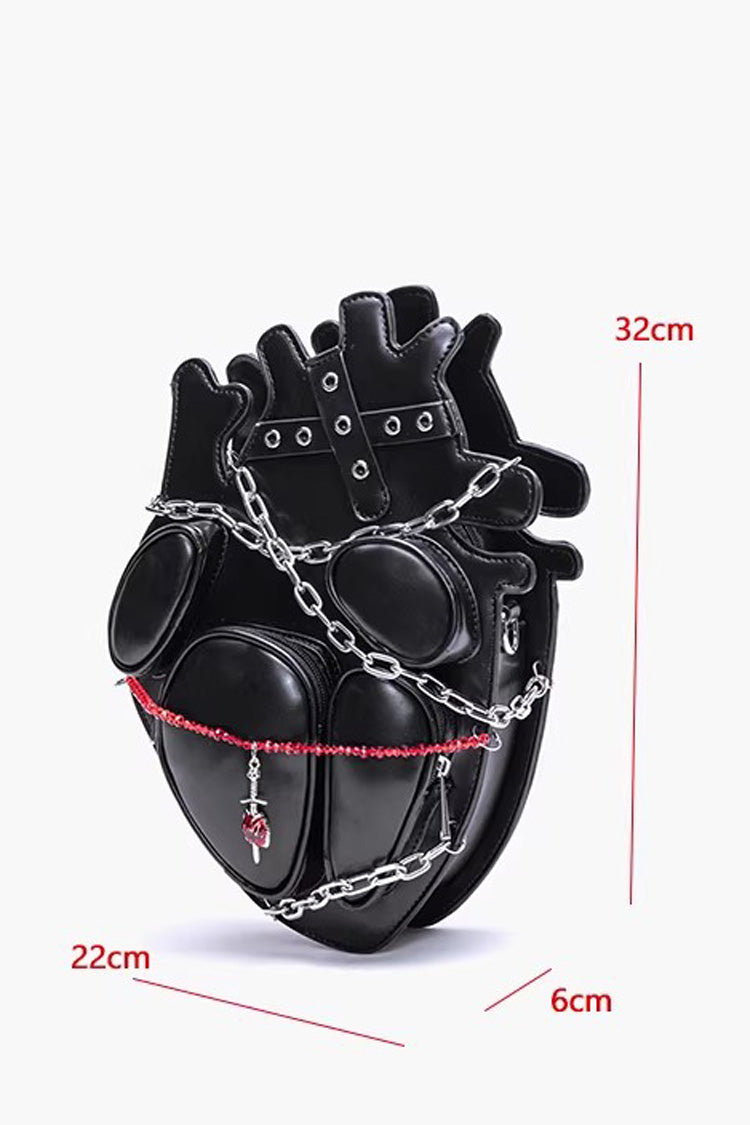 Black Creative Heart Chain-Decorated Gothic Lolita Backpack with Binding Straps and Chain