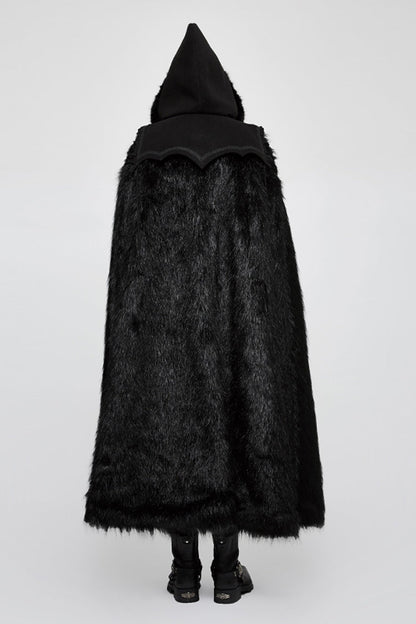 Black Hooded Long Fur Mens Gothic Cloak