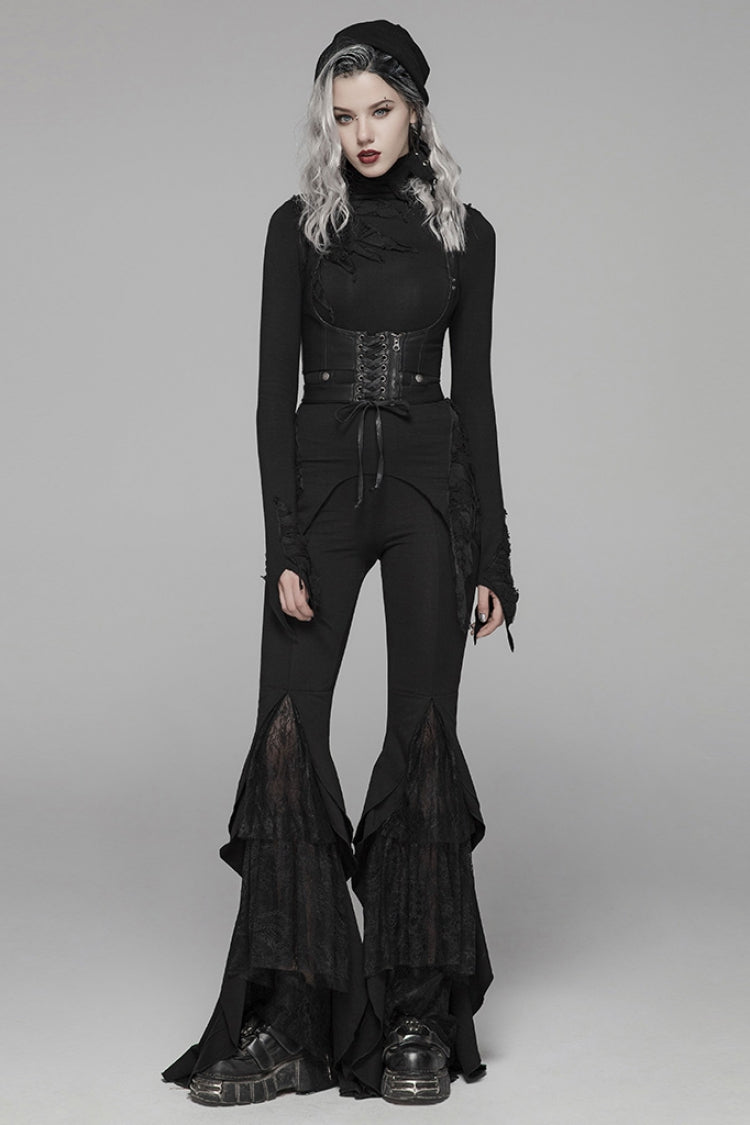 Black Metal Buckle Lace-Up Zipper Women's Steampunk Corset
