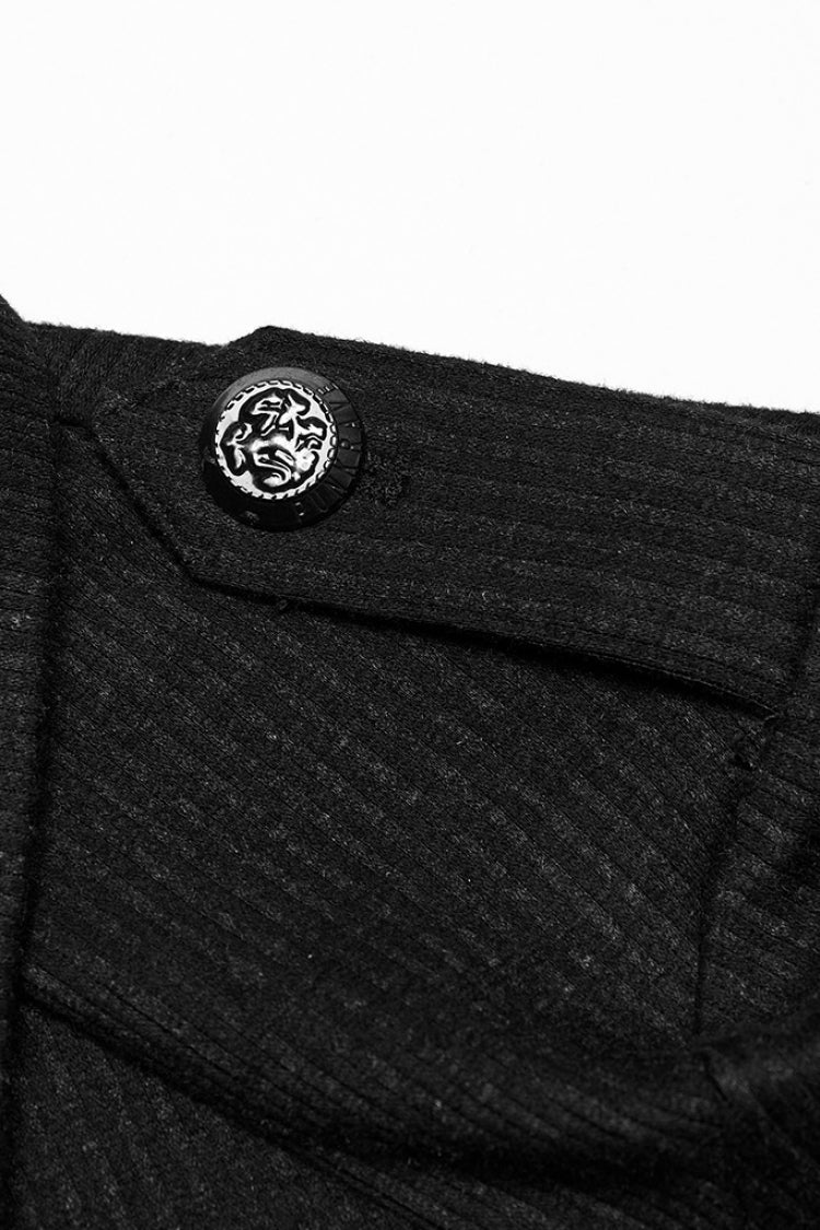 Black Lapel Collar Long Sleeves Lace-Up Women's Punk Military Blouse